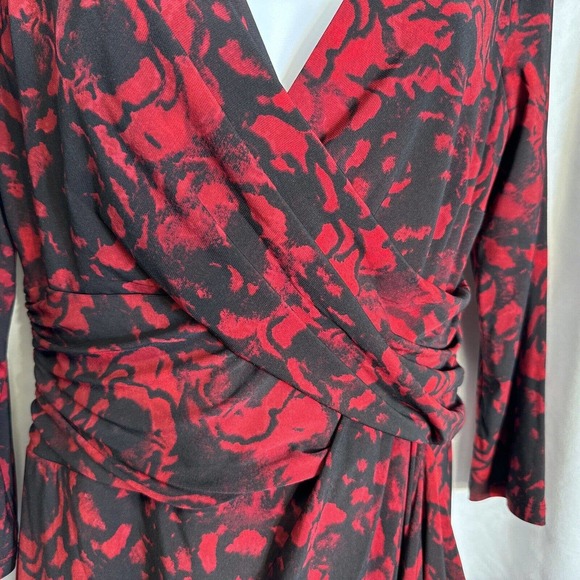 Lauren Ralph Lauren Red Black Stretch Jersey 10 Long Sleeve Holiday Xmas - Picture 12 of 13